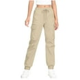 thumbnail image 2 of HAOTAGS Tee Girls Cargo Pants(4-15), Elastic Waist with Drawstring Joggers with Multi-pockets Khaki 8-9Years, 2 of 5