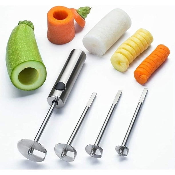 Espiralizador de verduras Manual de acero inoxidable, cortador y descorazonador de verduras en espiral multifunción con mandril y herramienta descorazonador de tornillos