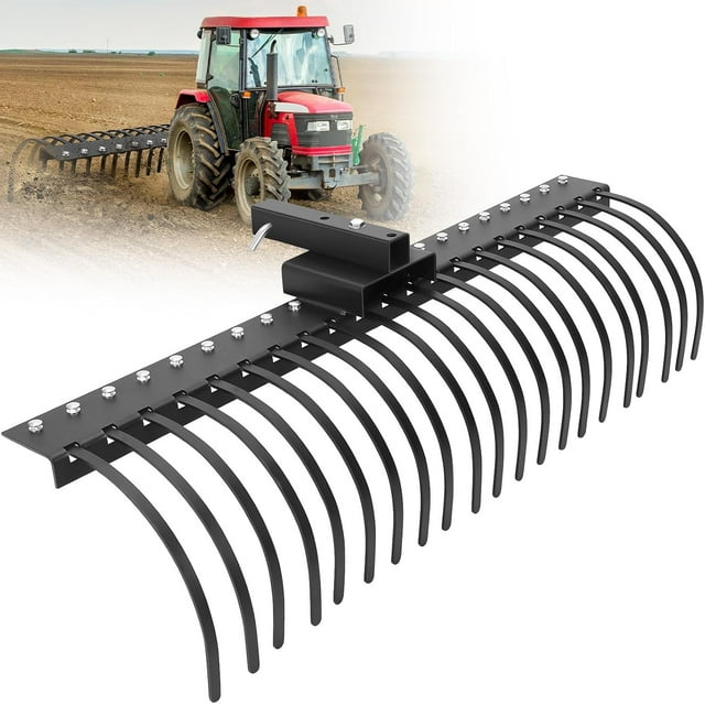 60 Inch Tow Behind Landscape Rake,Tow Dethatcher 3-Point Suspension Systems,for 2 Inch Receiver with 360 Degree Rotation for Leaves,Grass,Black
