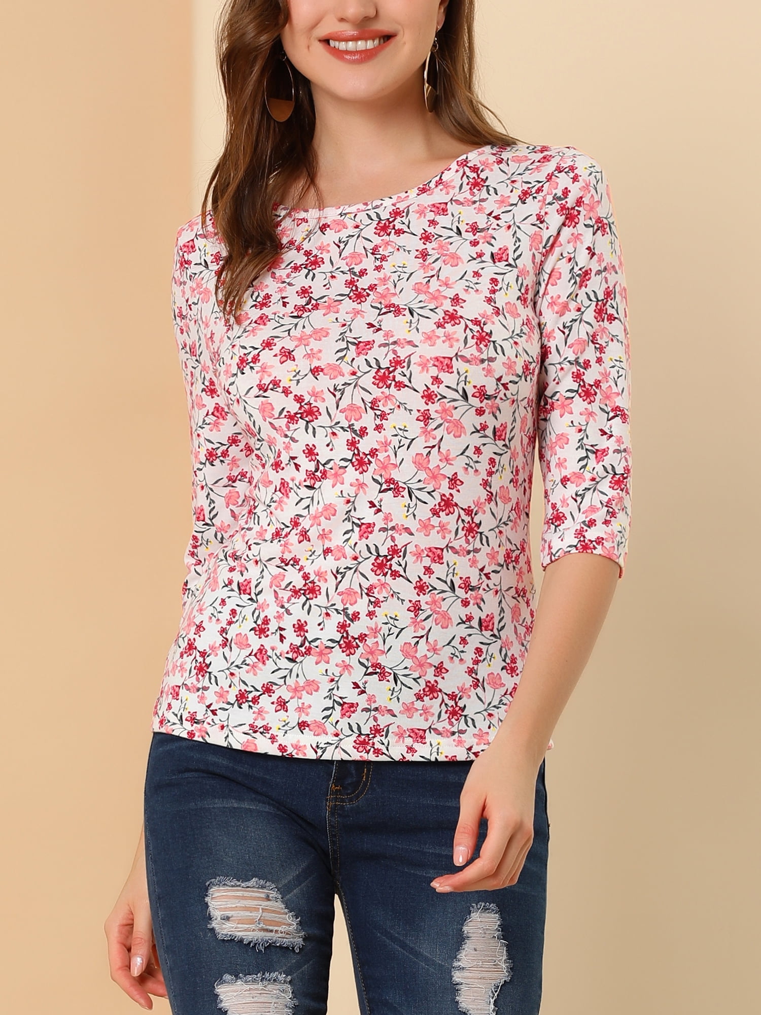 DARING DIVA Women's Halloween Costume 1/2 Sleeve Floral Top S White-Floral