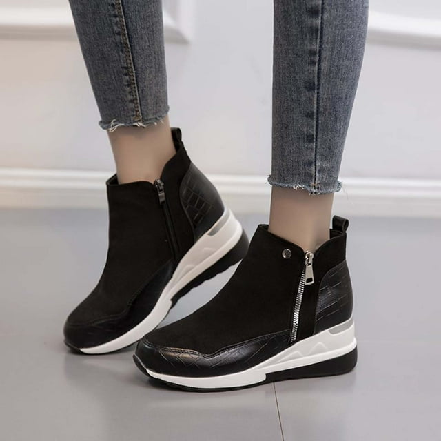 Bottes Rétro Unies pour Femmes à Empiècements, Semelle Épaisse, Talons Hauts, Bout Rond, Bottes Décontractées