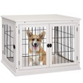 thumbnail image 1 of PawHut 26" Wooden Dog Cage Pet Crate Kennel w/ Double Door Entrance, White, 1 of 10