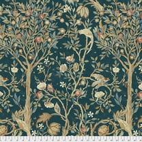 Cotton Orkney Collection Fruit Trees Birds Flowers on Dark Navy Indigo Free Spirit Indigo Cotton Fabric Print by the Yard (PWWM041.INDIGO)