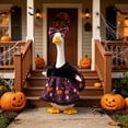 thumbnail image 4 of Ouuluon Halloween Porch Goose Outfits, Cute Convenient Porch Goose Outfit, 23 inch Purple Dress with Pumpkin Pattern & Lace for Garden Yard Patio, 4 of 9