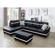 Ainehome Furniture Leather Sectional Sofa, 3 Piece L Shaped Living Room Couch Sets with Chaise Storage Ottoman and Pillows