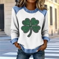 thumbnail image 1 of TaTaai Women St Patrick's Day Printed Waffle Knit Long Sleeve Top Crew Neck Denim Splice Casual Solid Color Fashion Top for Daily Street Wear Gift, 1 of 5