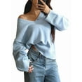 thumbnail image 1 of Suéter Informal Cómodo de Color Liso con Cuello en V, Larga y Punto Acanalado Suave para Mujer. Azul XL, 1 of 7