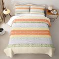 thumbnail image 2 of Castle Fairy Boho Tribal Stripe Twin Quilt Set 2 Pieces,Retro Geometric Motif Twin Coverlet Set,Orange Lavender Cream,1 Bedspread and 1 Pillowcase, 2 of 7