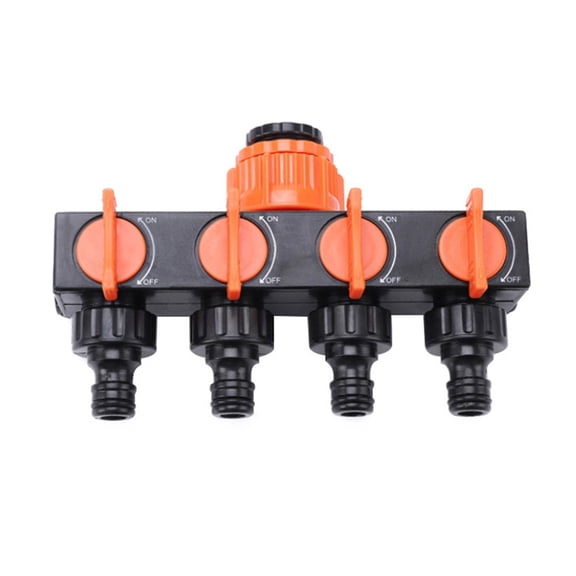 Outdoor Garden Water Diverter 4-Way Splitter with Valves Hose Connector Irrigation Controller Durable PVC Material Easy Install Leak-Proof for Lawn Gardening