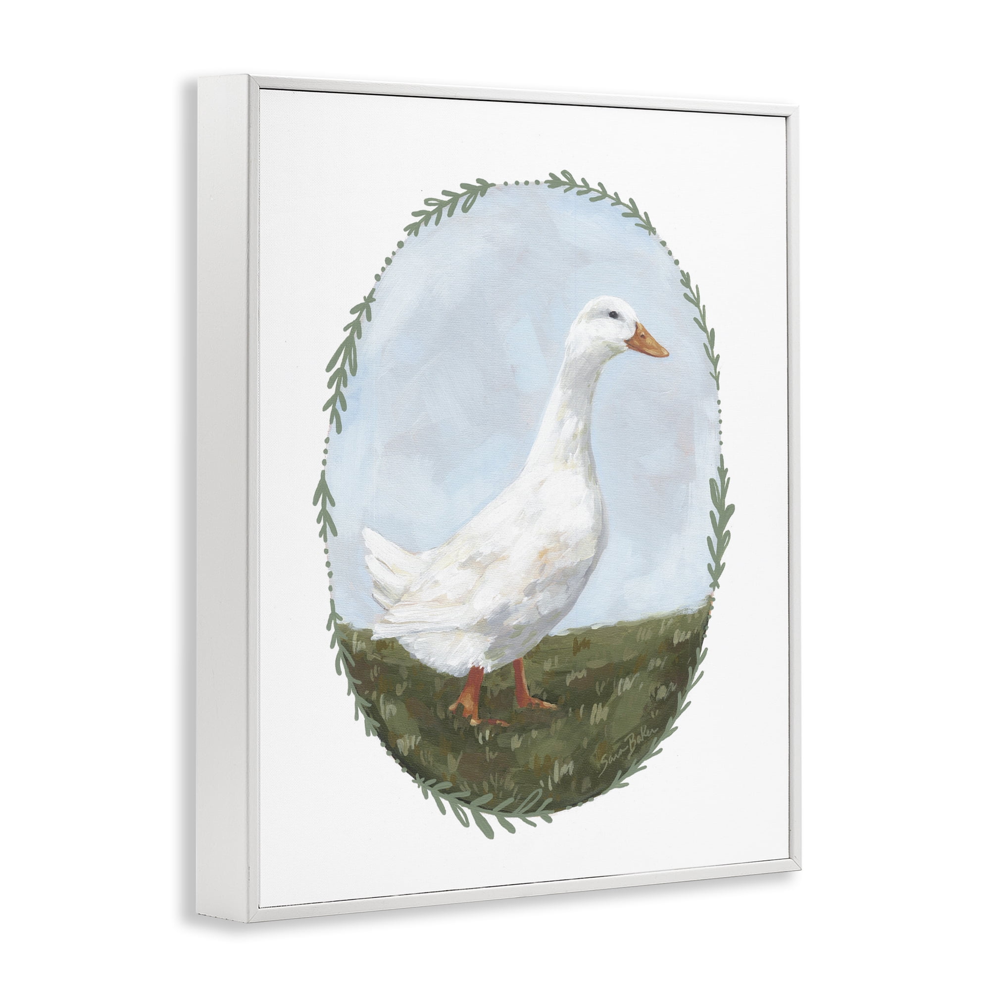 Stupell Industries Gentle Duck in Meadow White Framed Giclee Art, design by Sara Baker