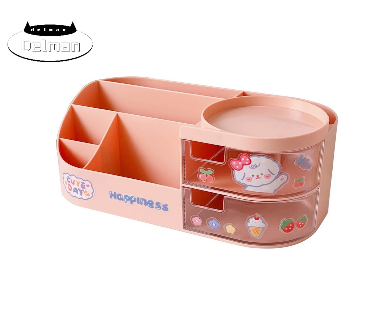 Preppy Office Desk Organizer with Drawer Desktop Storage Box for School  Home with Y2k Smile Face Waterproof Stickers Makeup Organizers, Welcome  Back