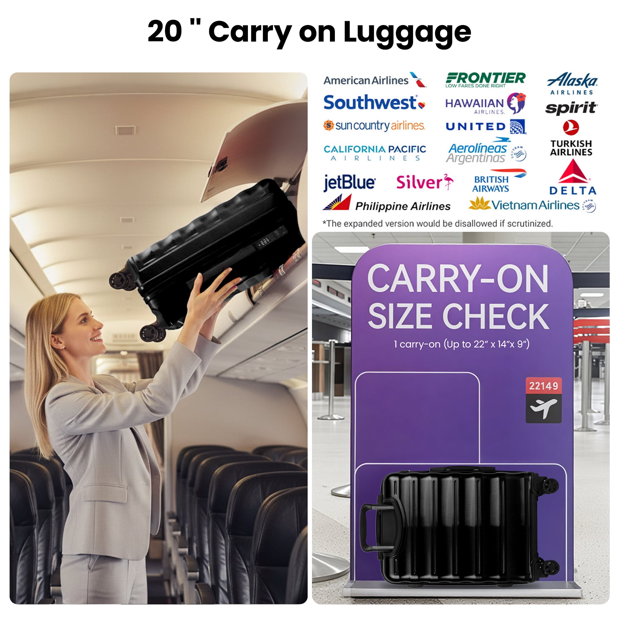 New York Xpress 20" Hardside Carry-on Luggage, Expandable Suitcase with Spinner Wheels, TSA-Approved, Black - La13801
