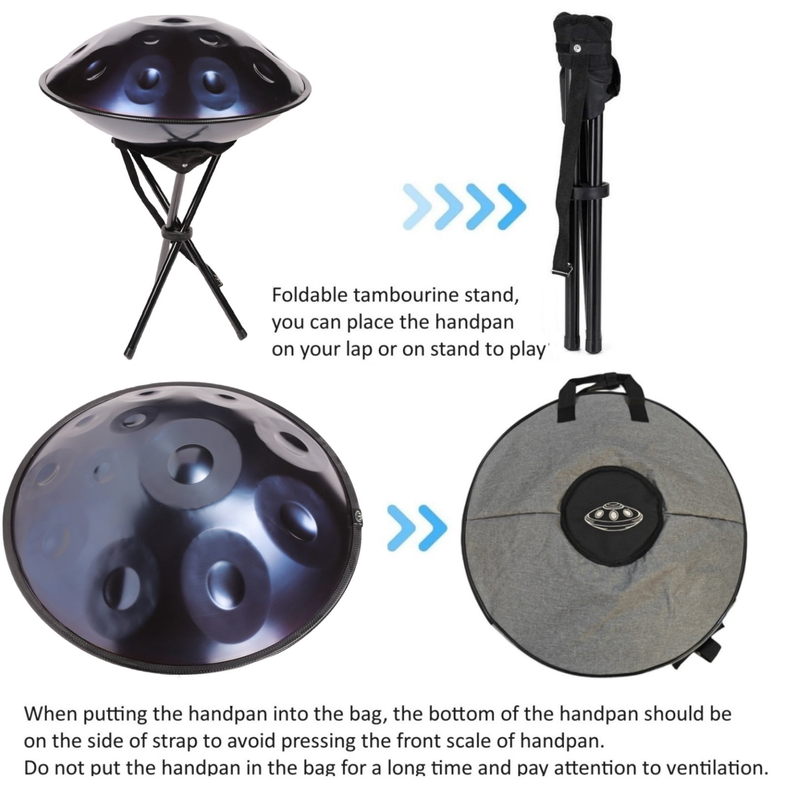 Latourreg 440HZ D Minor 22 Inch Blue 12 Notes Hand Pan  Percussion Musical Drum with Soft Bag