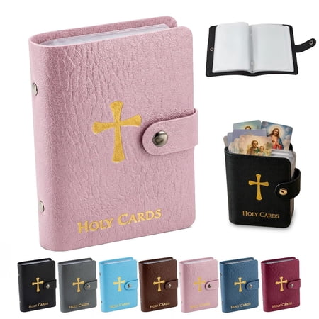 Catholic Prayer Card Holder Faux Leather Prayer Card Organizer with Snap Closure 40-Sleeve Pocket Album for Catholic Prayer Cards Holy Cards Religious Keepsakes & Travel