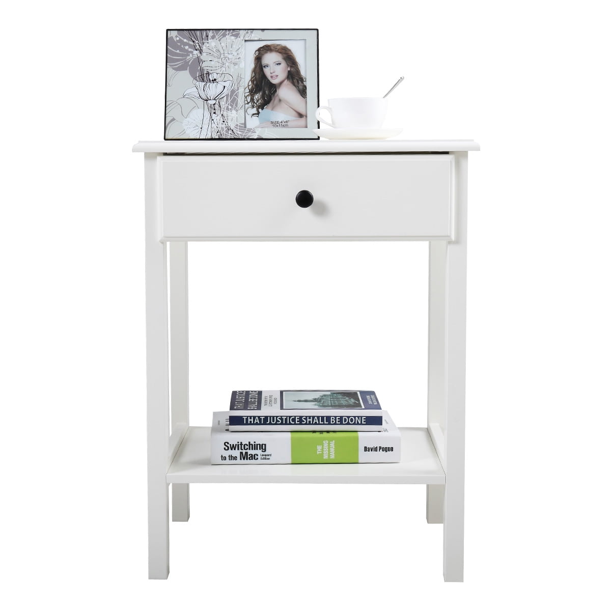 Kepooman Night Stand with Drawer and Shelf, Bedside End Table for Bedroom Furniture - 23.6" - White Kepooman Night Stand with Drawer and Shelf, Bedside End Table for Bedroom Furniture - 23.6" - White