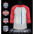 thumbnail image 2 of Shop4Ever Men's American Flag Blue Line Patriotic 4th of July Raglan Baseball Shirt Large Heather Grey/Red, 2 of 4