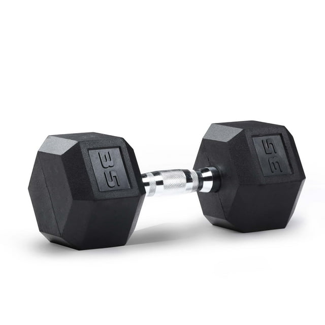Mancuerna Pesa Hexagonal Cromada 35 Libras 15.87 kg con Cubierta de Caucho Agarre Antideslizante