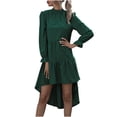 thumbnail image 2 of Lilgiuy Women Trendy Casual Solid Long Sleeve Round Neck Irregular Skirt Dress for Leggings, 2 of 5