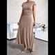 thumbnail image 4 of Conjunto de Vestido de Cóctel Formal con Top Fruncido y Corte A para Mujer Color Café M, 4 of 10
