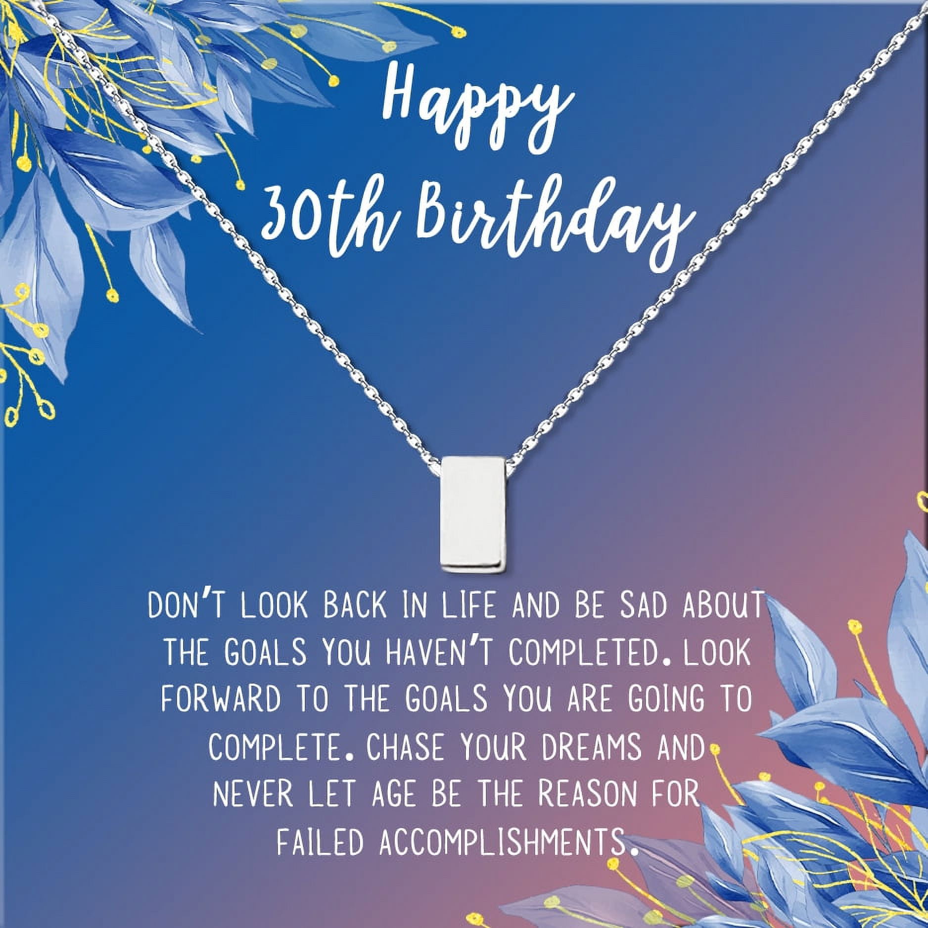 Anavia Happy 30st Birthday Gifts Stainless Steel Fashion Necklace Birthday Card Jewelry Gift for Her, Birthday Gift for Wife-[Silver Cube, Blue-Orange Gift Card]