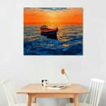 thumbnail image 2 of JRXY Wall Art Decor Large Canvas Print Picture Sunset over the Sea Boat Ocean Waves Scenery Painting Artwork for Office Wall Decor Home Decoration Stretched and Framed Ready to Hang 20x16in, 2 of 4