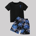 thumbnail image 2 of Yeaiivve Boys Girls Vacation Outfits Tropical Palm Tree 2 Piece Set Crew Neck Short Sleeve Top & Elastic Waist Shorts Beach Casual Wear for Kids 3-12Y, 2 of 7