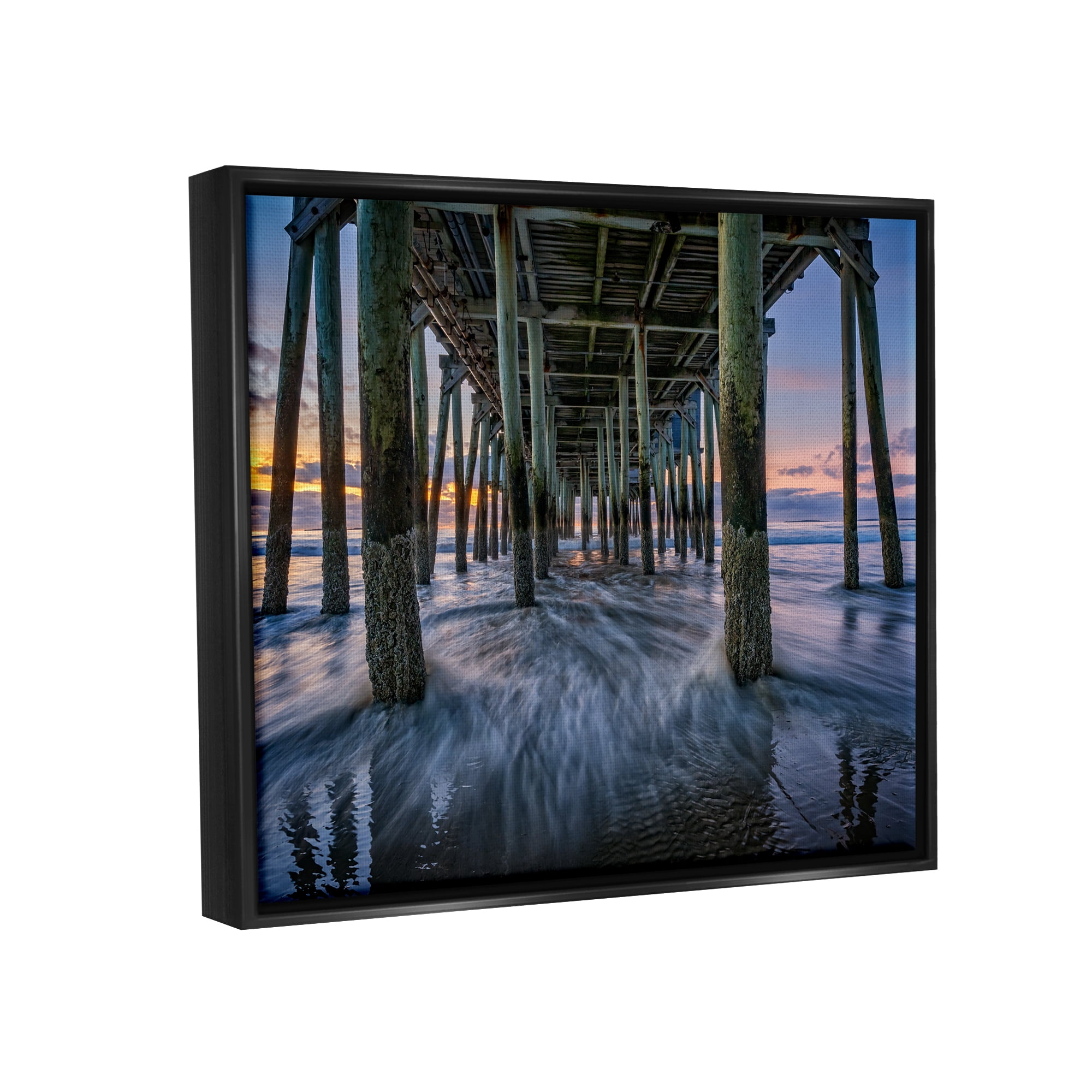 Stupell Under Pier Beach Waves Photography Landscape Photography Black Floater Framed Art Print Wall Art