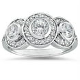 thumbnail image 1 of 3/4ct Diamond Three Stone Engagement Ring 14K White Gold Bezel Solitaire Round, 1 of 2