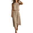 thumbnail image 4 of Miluxas Women's Casual 2 Piece Outfits Sleeveless Crewneck Crop Tank Top and Long Skirt Sets with Pockets Summer Beach Vacation Outfits Khaki, 4 of 8