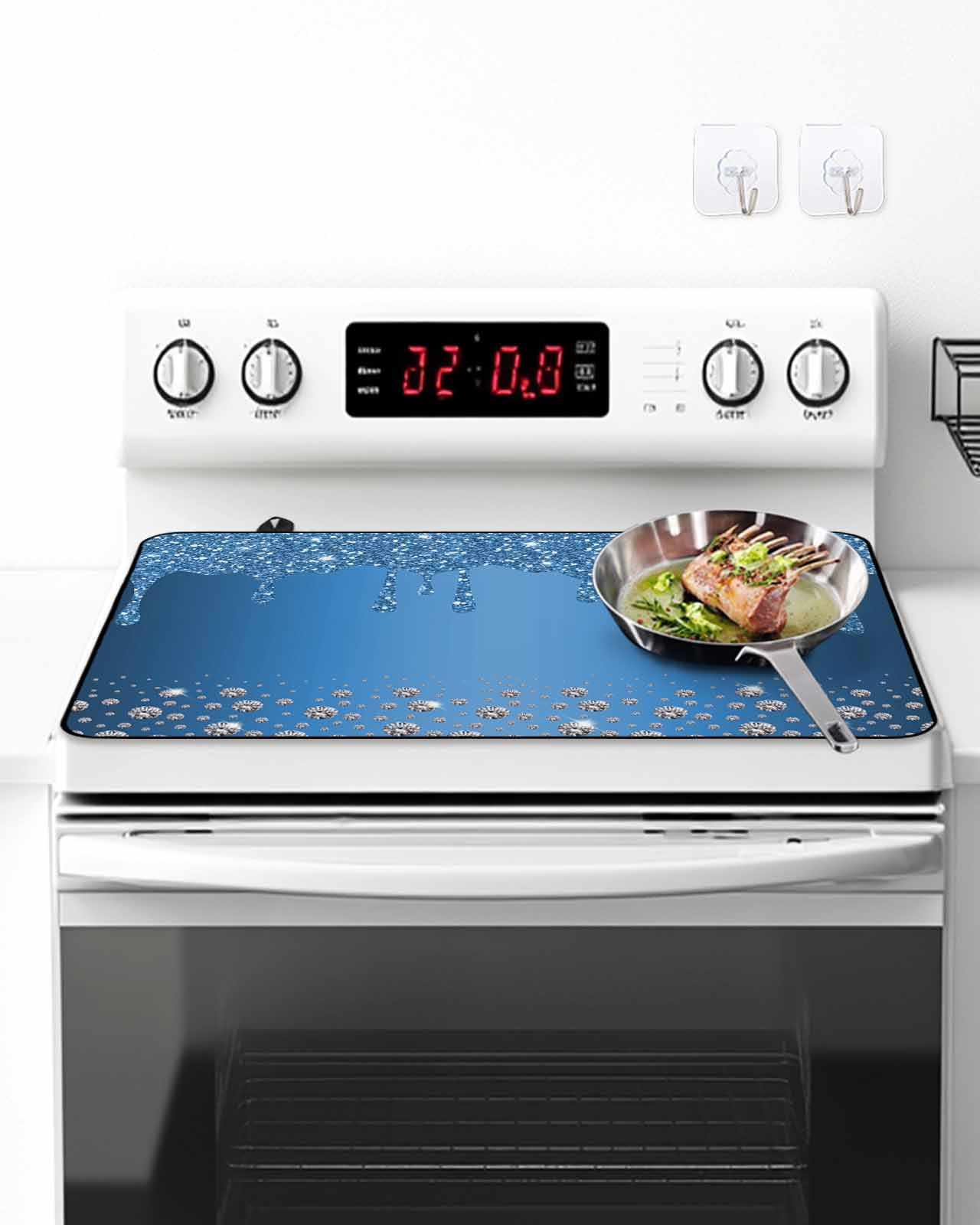 Stove Top Covers for Electric Stove, Modern Blue Glass Stovetop Cover Protector, Abstract Diamond Luxury Gradient Induction Cooktop Protector Oven Mat for Kitchen Countertop 24"x21"