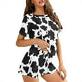 thumbnail image 2 of SEANATIVE Cow Print Pajamas Set for Women Short Sleeve Pj Loungewear Tops and Pants 2 Piece Sleepwear Size 4XL Soft Summer Loungewear Ladies Nightwear Outfits, 2 of 7
