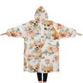 thumbnail image 2 of Oversized Wearable Blanket Hoodie,Corgi Dog and Flower Florals Sherpa Blanket Hoodie with Super Pockets,Super Warm Fuzzy Pullover for Women & Men, 2 of 6