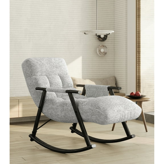Casual Rocking Chair with Upholstered High Back & Adjustable Footrest