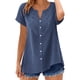 thumbnail image 2 of Craaazy Women's Relaxed Fit V Neck Blouse, Solid Color Short Sleeve Lace Trim Top, Loose Comfy Summer Tee for Work & Weekend Gifts, 2 of 9