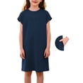 thumbnail image 2 of Vestido de Primavera de Niña Vestidos Sueltos Casuales con Bolsillos para 5-14 Años Vestido de Verano de Manga Corta Estirable Suave Y Cómodo para las Vacaciones Escolares, 2 of 9