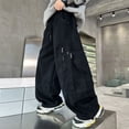 thumbnail image 2 of CONROSES Kids Boys Casual Pants Wide Leg Baggy Pant for Child Solid Y2K Elastic Waist Drawstring Cozy Streetwear Jogger Trousers with Pockets, 2 of 5