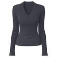 thumbnail image 4 of JIAYUE Women's Blouse Long Sleeve Solid Color V Neck Ribbed Knit Stretch Soft Comfortable Casual Basic Tunic Tee For Daily Wear And Work Cozy Female Tops, 4 of 4