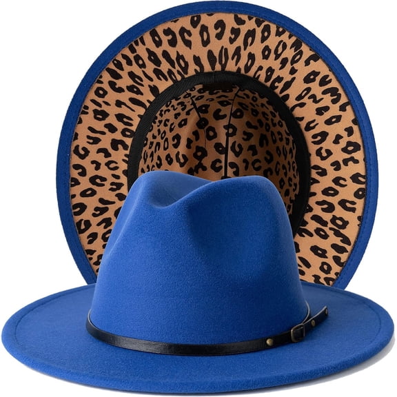 Women Two Tone Wide Brim Fedora Felt Panama Hats Classic Belt Buckle