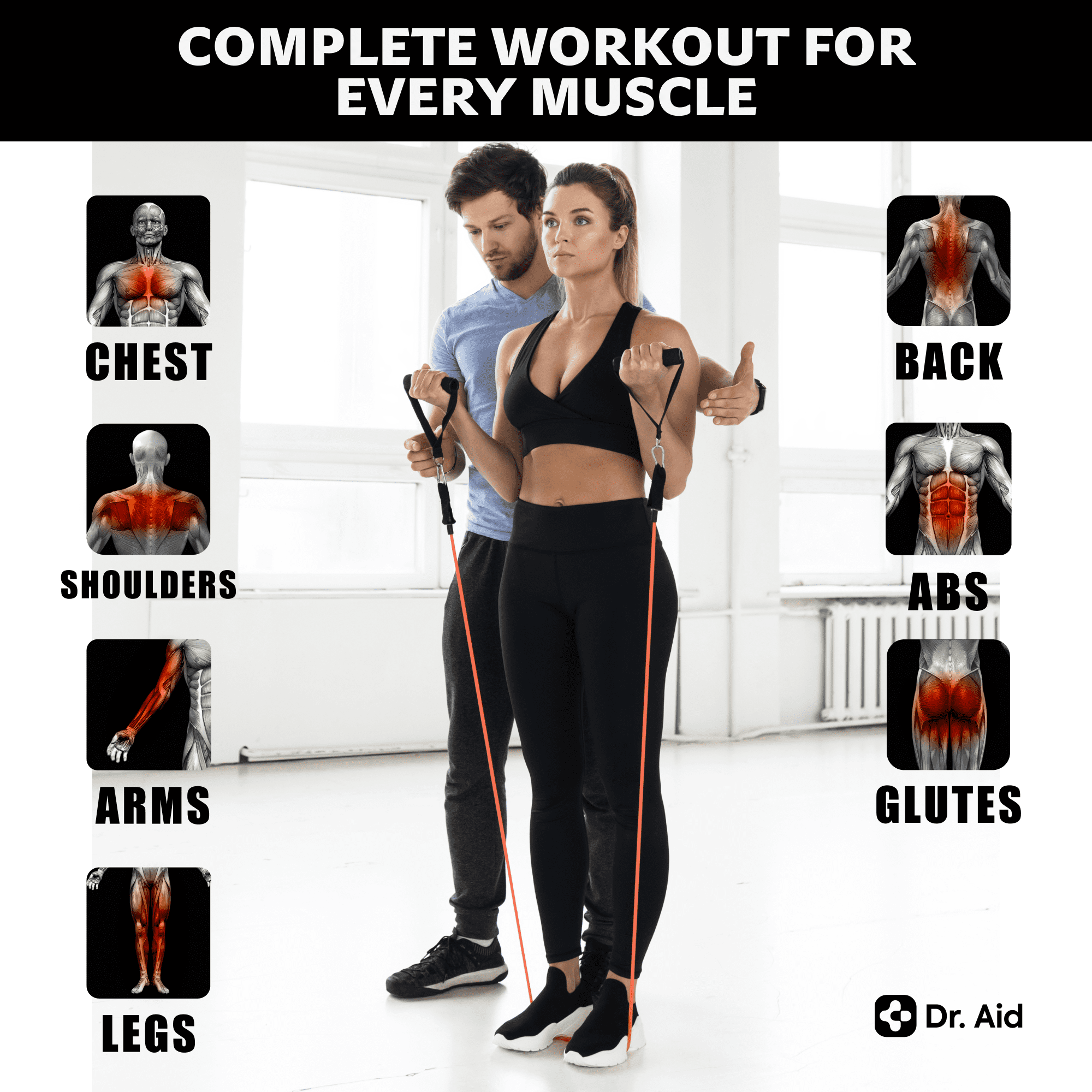 Dr. Aid Heavy-Duty Resistance Bands Set – 5 Reinforced Workout Bands with Handles, Meshy Fabric Core + Latex Layer, 2.5X Long-Lasting & Tear-Resistant – Safer Exercise Bands for Intense Workouts