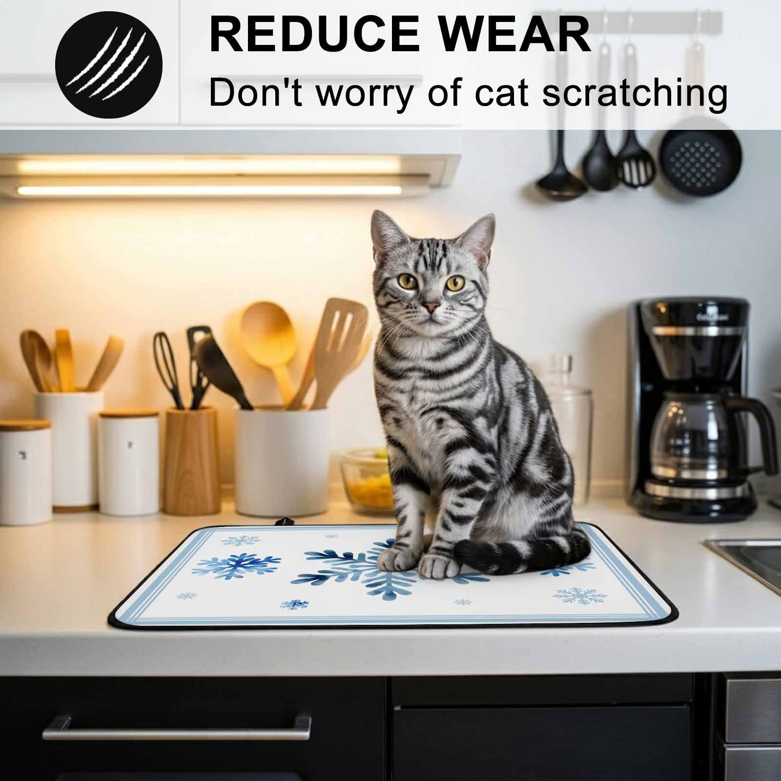Navy Blue Snowflake Stove Top Cover for Electric Stove, Heat-proof & Non Slip Glass Top Stove Cover Protector, Christmas Winter Vintage White Stripes Kitchen Flat Cooktop Rubber Mat 24x21 Inches