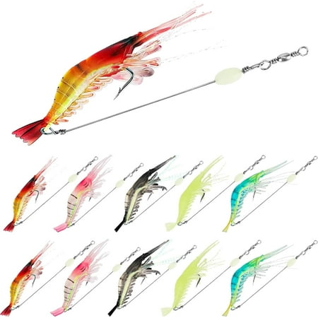 Rongsi 10PCS Saltwater Fishing Lures Shrimp Baits Set, Premium Soft Shrimp Fishing Tackle with Luminous Sharp Hooks, for Freshwater and Saltwater