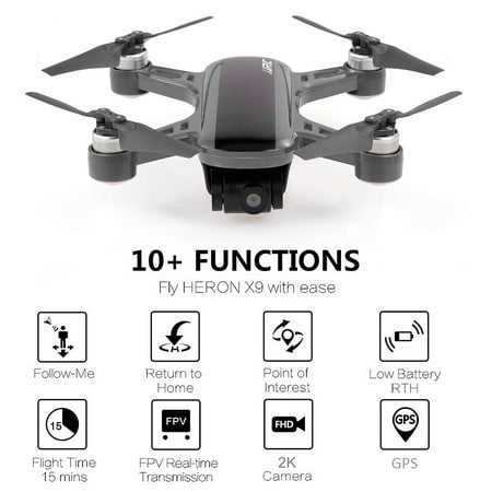 JJRC X9 Heron Brushless GPS RC Drone with Camera 2K 5G Wifi FPV Optical Flow Positioning Quadcopter Follow Me Altitude Hold Drone with Adjustable 2K 2-axis Stabilized
