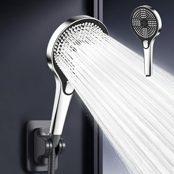 High-Pressure Handheld Showerhead 10.5", 3 Mode Abs Plastic Bathroom Spray Head for Low Water Pressure, Easy Installation for Flow Control​​ (Silver)