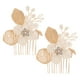 thumbnail image 4 of BRIGHTFUFU peinetas de novia para boda: peineta de metal con hojas y flores, hecha a mano con diamantes de imitación y perlas artificiales, elegante tocado para bodas., 4 of 7