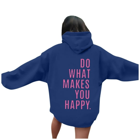 Hpapadks Hoodies for Women Word Graphic Print Vintage Trendy Preppy Long Sleeve Hooded Women's Sweatshirt Dark Blue L