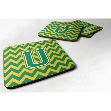 

Carolines Treasures CJ1059-UFC Letter U Chevron Green and Gold Foam Coaster Set of 4 3 1/2 x 3 1/2 multicolor