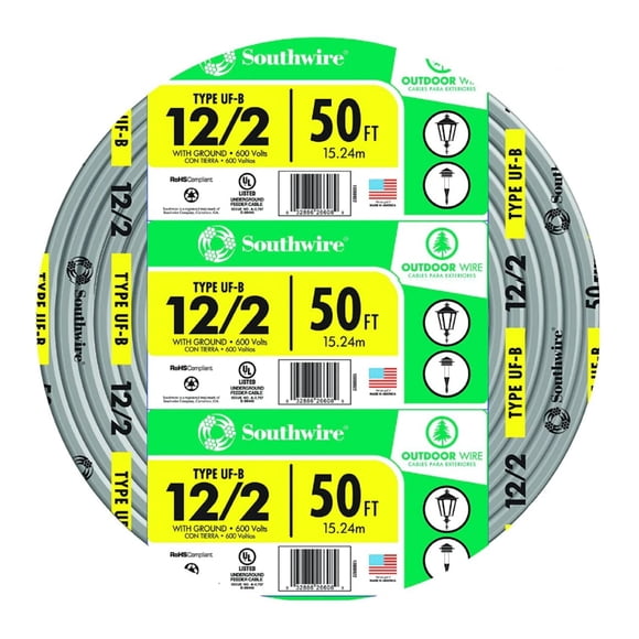 Cable Southwire 13055922 12/2WG UF 50 pies de cobre