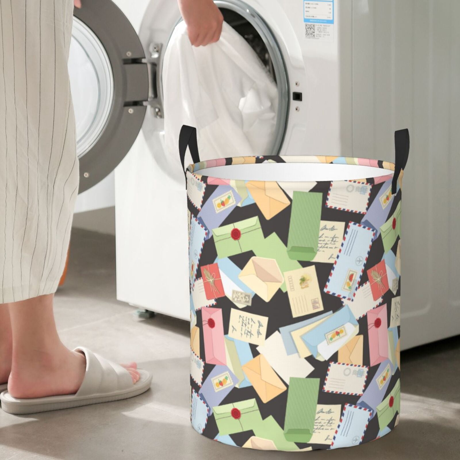 Large Laundry Basket with Handles - color envelope Pattern Kids Baby Dirty Clothes Laundry Hamper for Bedroom Aesthetic