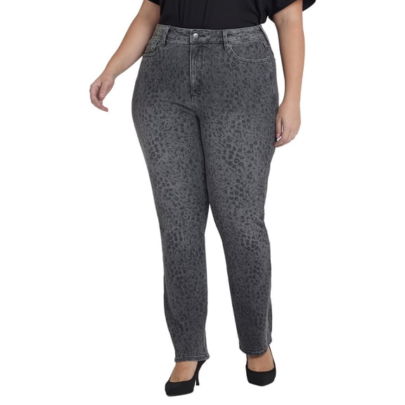 NYDJ womens Plus Marilyn High-Rise Grey Daniela Ditsy Straight Leg Jean, 24W