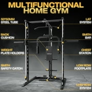 Mikolo Smith Machine, 1000LBS Power Rack With Pec Deck and Lat Pull Down System, Multi-Function Squat Rack Cage For Home Gym